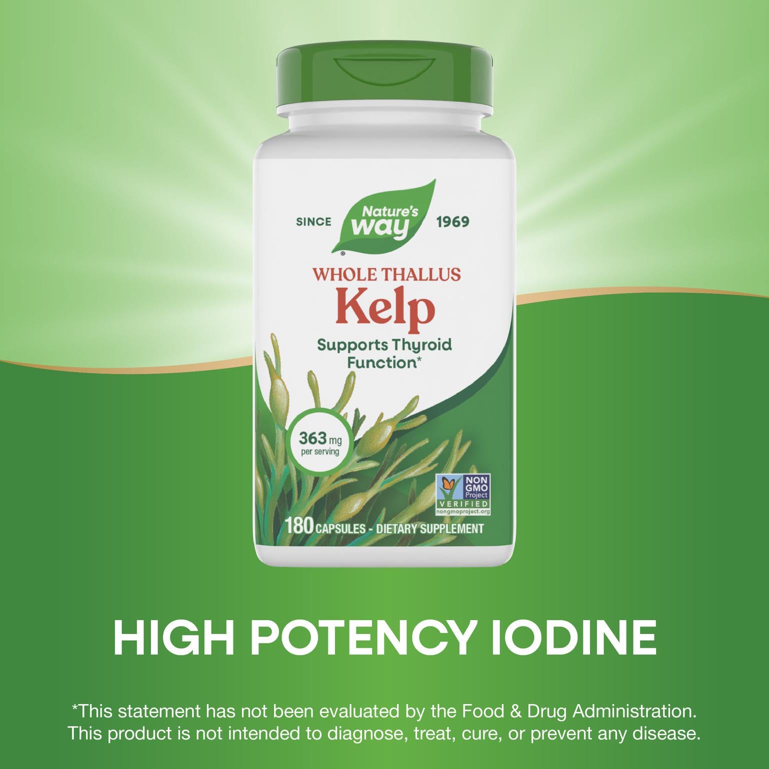 Nature's Way Kelp — bouteille illustrant la provenance durable en Nova Scotia.