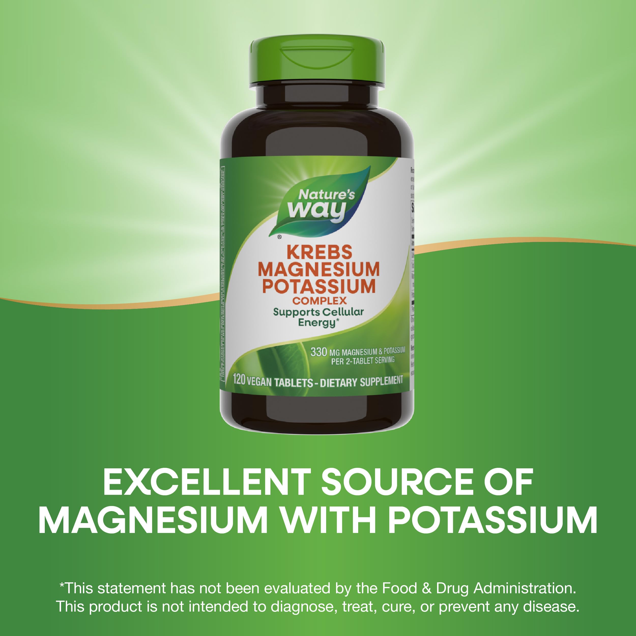 Nature's Way Krebs Magnesium Potassium Complexe, ingrédients vegan et sans gluten.