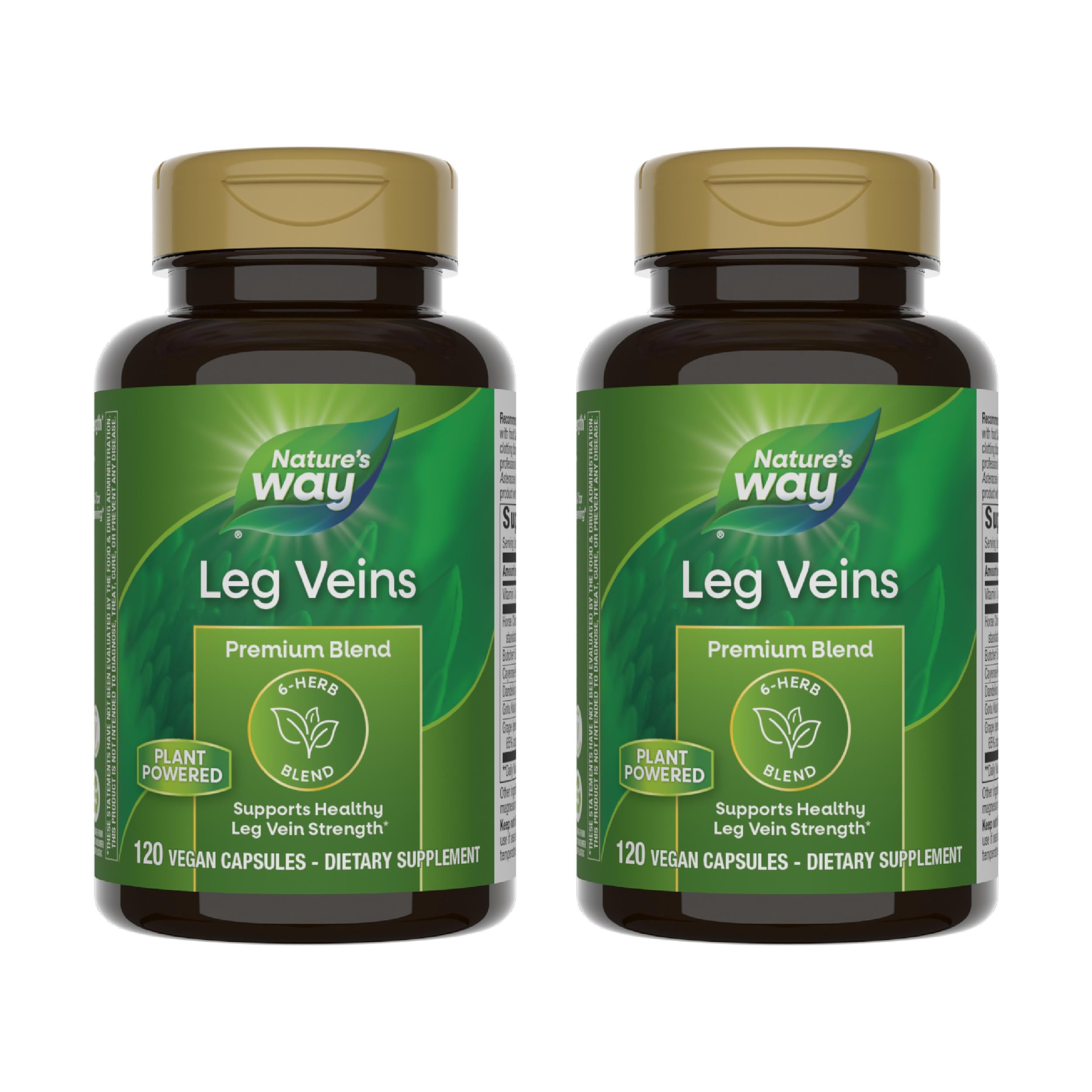 Nature's Way Leg Veins: bouteille montrant la formule 6 herbes pour le soutien des veines