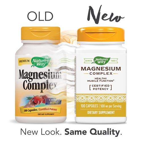 Nature's Way Magnesium Complex – capsules pour relaxation musculaire potentielle et calme.
