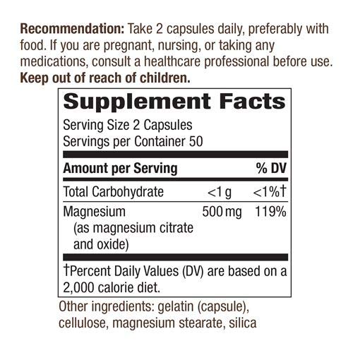 Nature's Way Magnesium Complex – étiquette de dosage, rappel pratique pour une prise quotidienne.