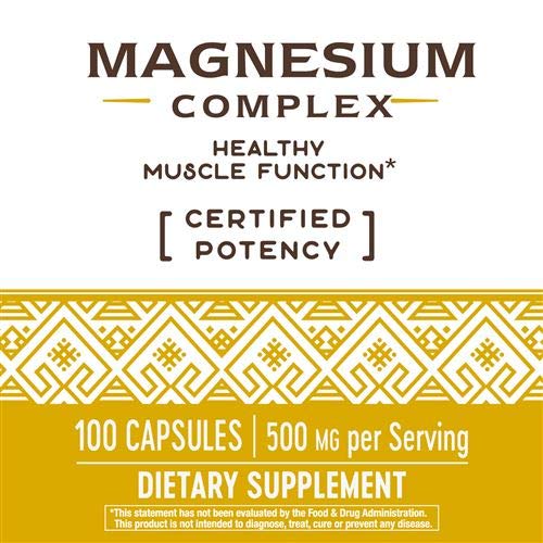 Nature's Way Magnesium Complex – tableau dosage utile pour planifier deux capsules par jour.