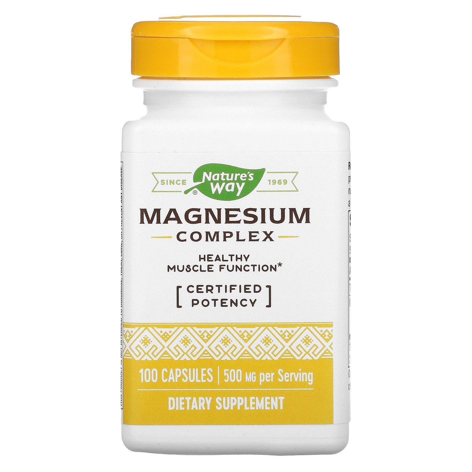 Nature's Way Magnésium Complexe, bouteille de 100 capsules, capsules faciles à avaler.