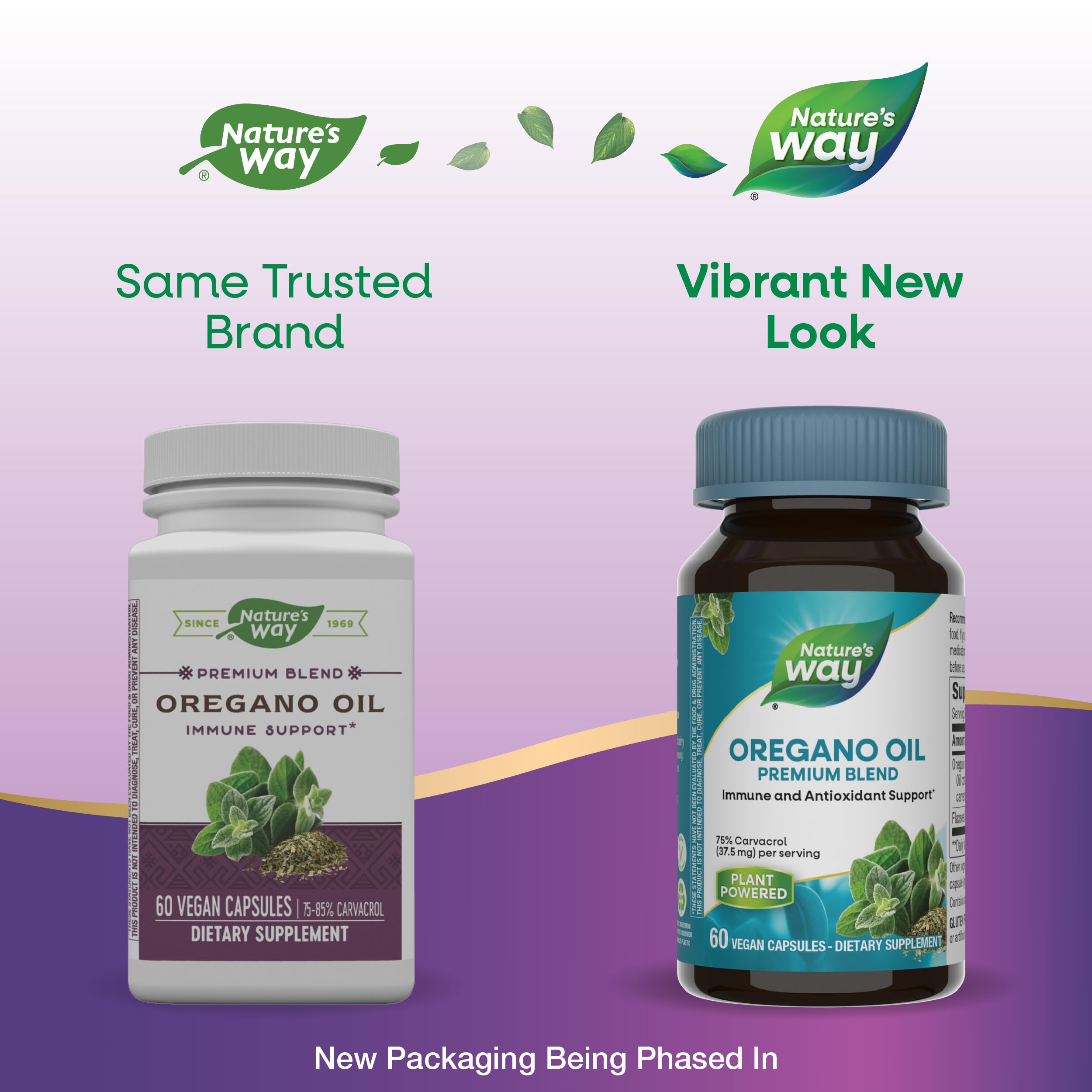 Boîte Nature's Way Oregano Oil: capsules véganes sans gluten pour le quotidien.