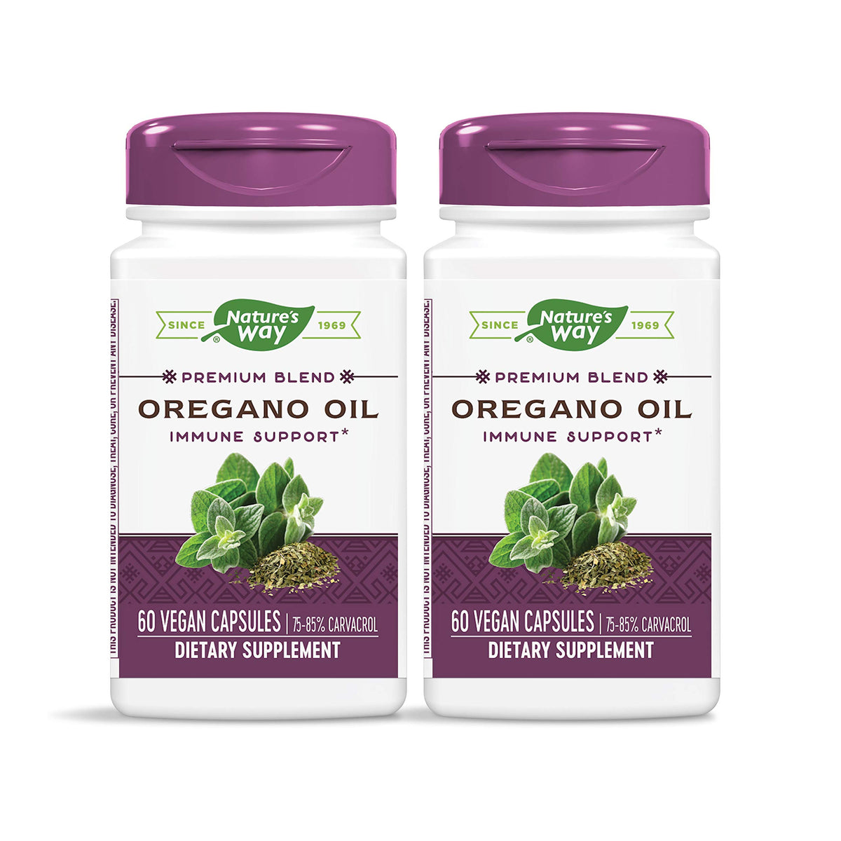 Nature's Way Oregano Oil: bouteille de capsules, usage quotidien potentiel sans gluten