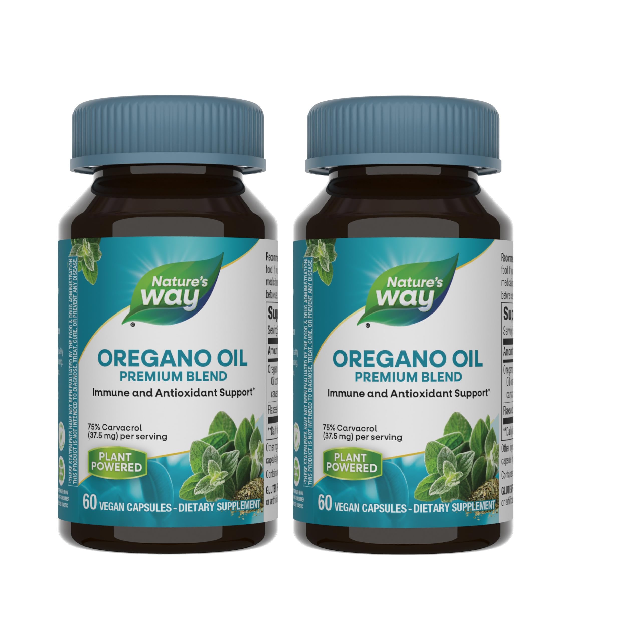 Nature's Way Oregano Oil capsules: soutien immunitaire potentiel grâce au carvacrol élevé.