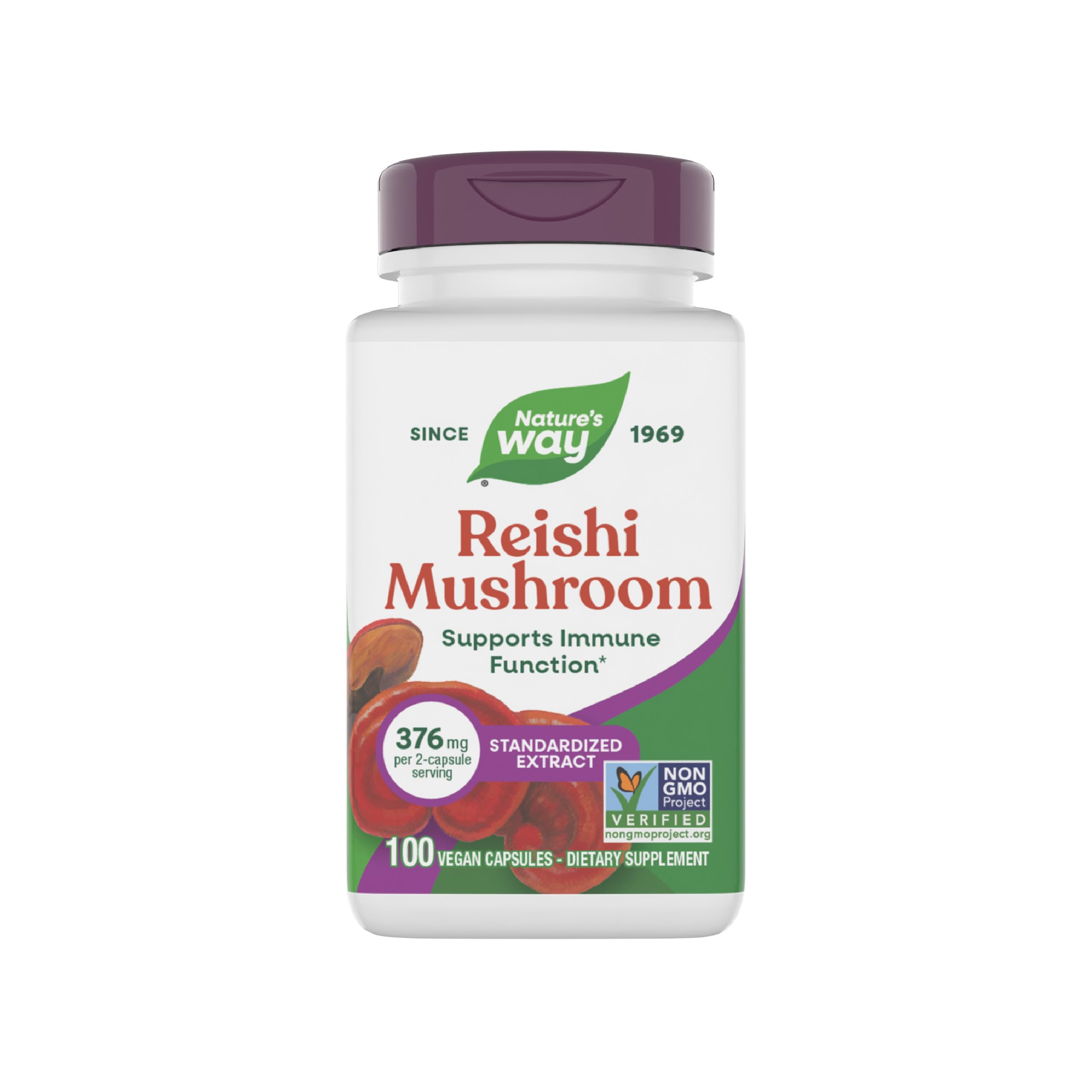 Nature's Way Reishi, capsules dans la boîte, soutien potentiel de l'immunité.