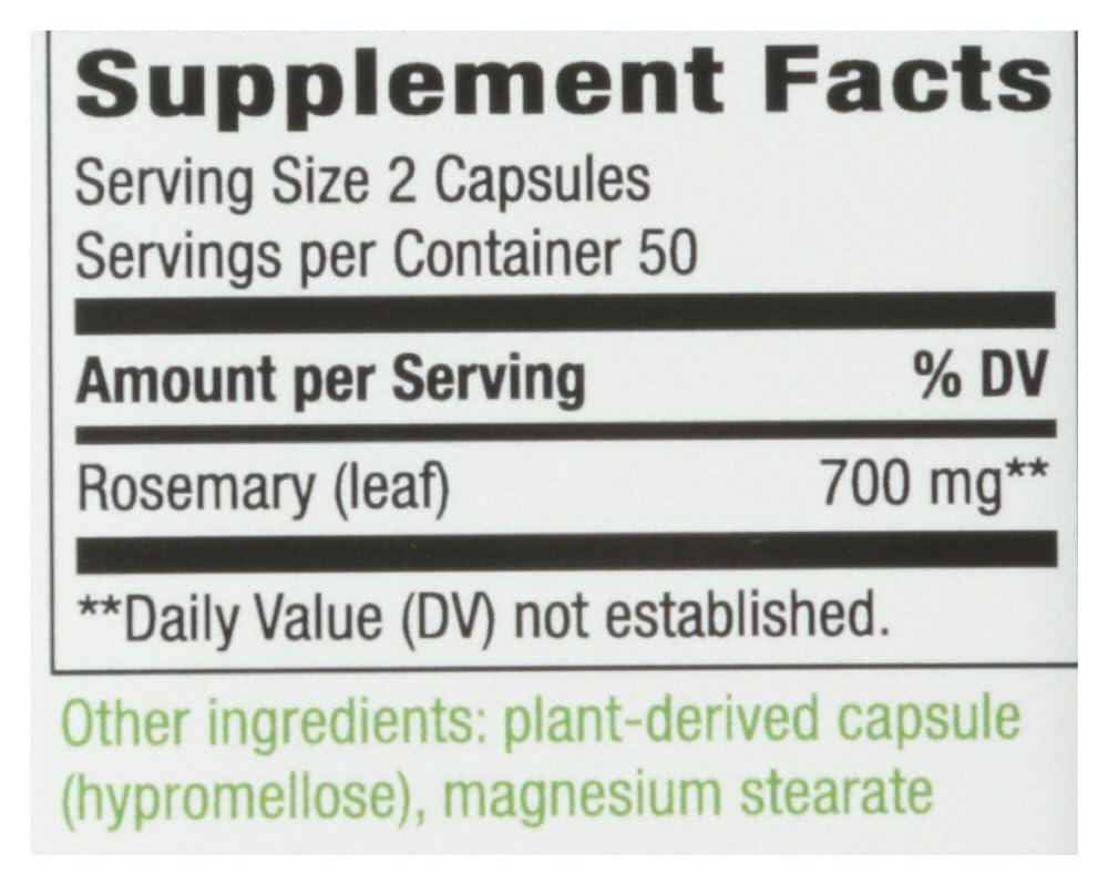 Nature's Way romarin-bouteille-100-capsules, utile en cuisine et rituels aromatiques.