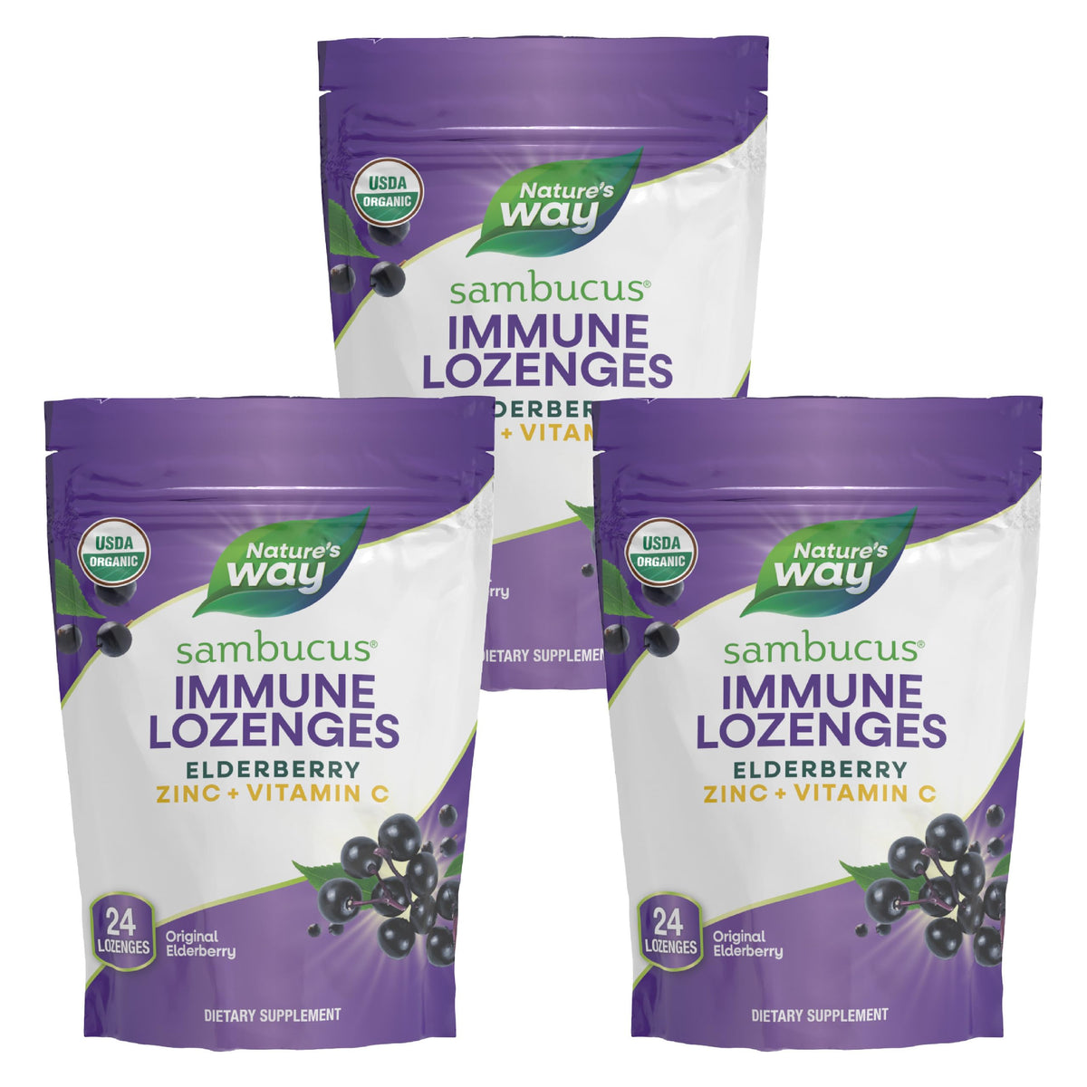 Pastilles Sambucus Immun Nature's Way dans une bouteille portable pour le quotidien.
