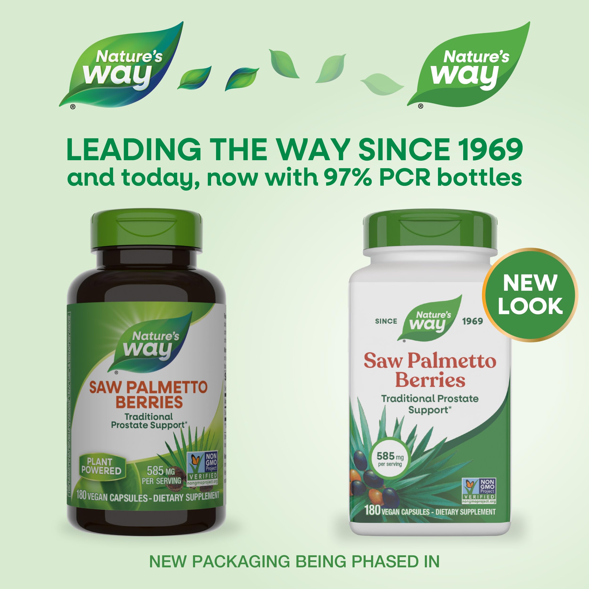Capsules Nature's Way Saw Palmetto, format pratique et végan pour routine quotidienne.