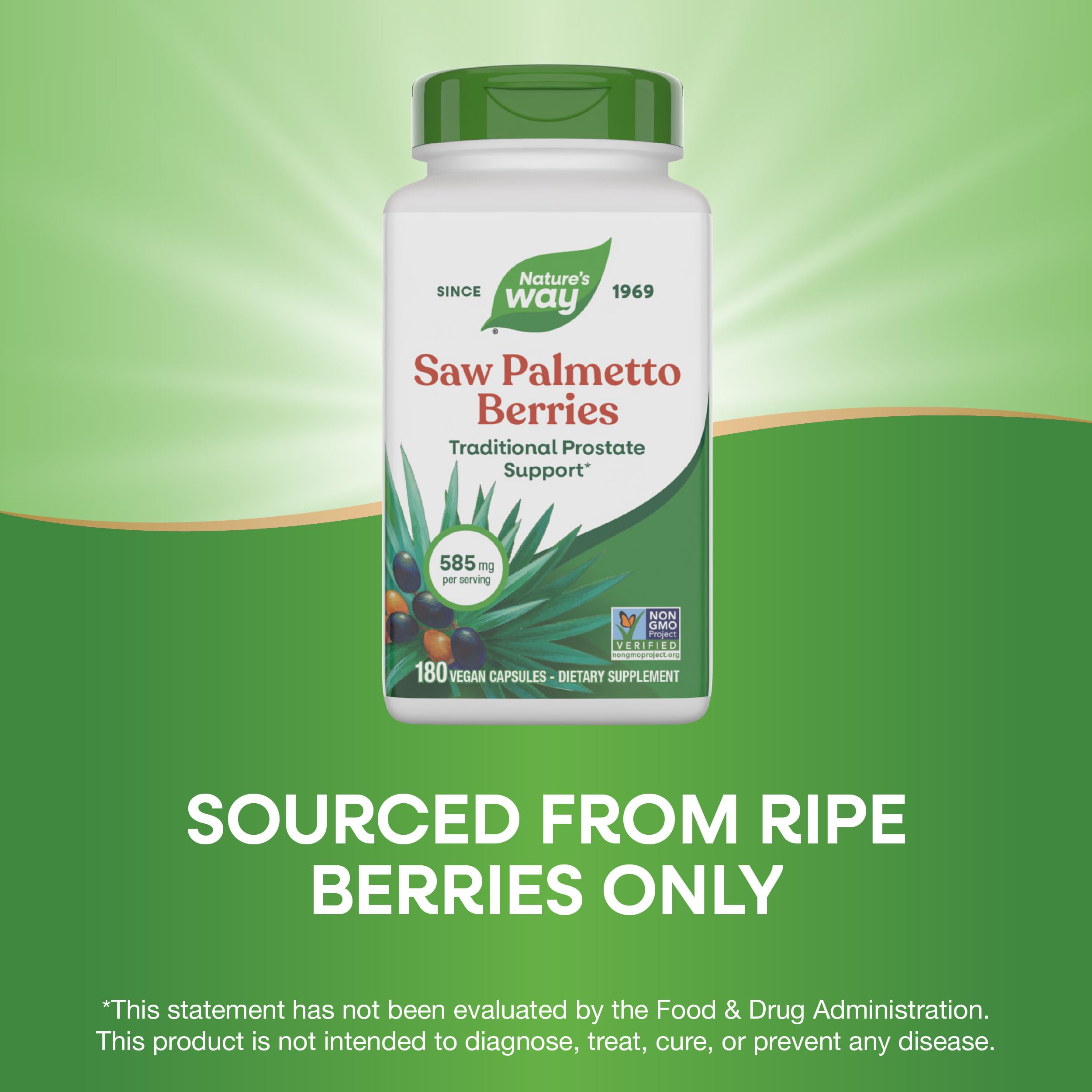 Étiquette Nature's Way Saw Palmetto affichant la certification sans OGM.