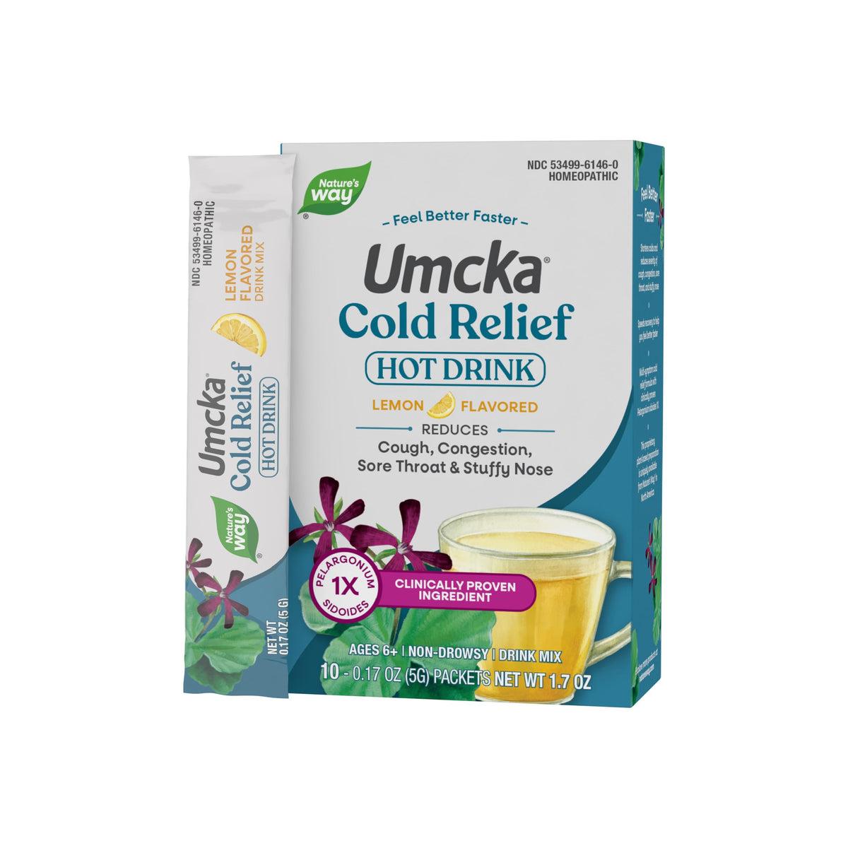 Nature's Way soulagement rhume — emballage citron et sachets prêts à infuser, arôme frais