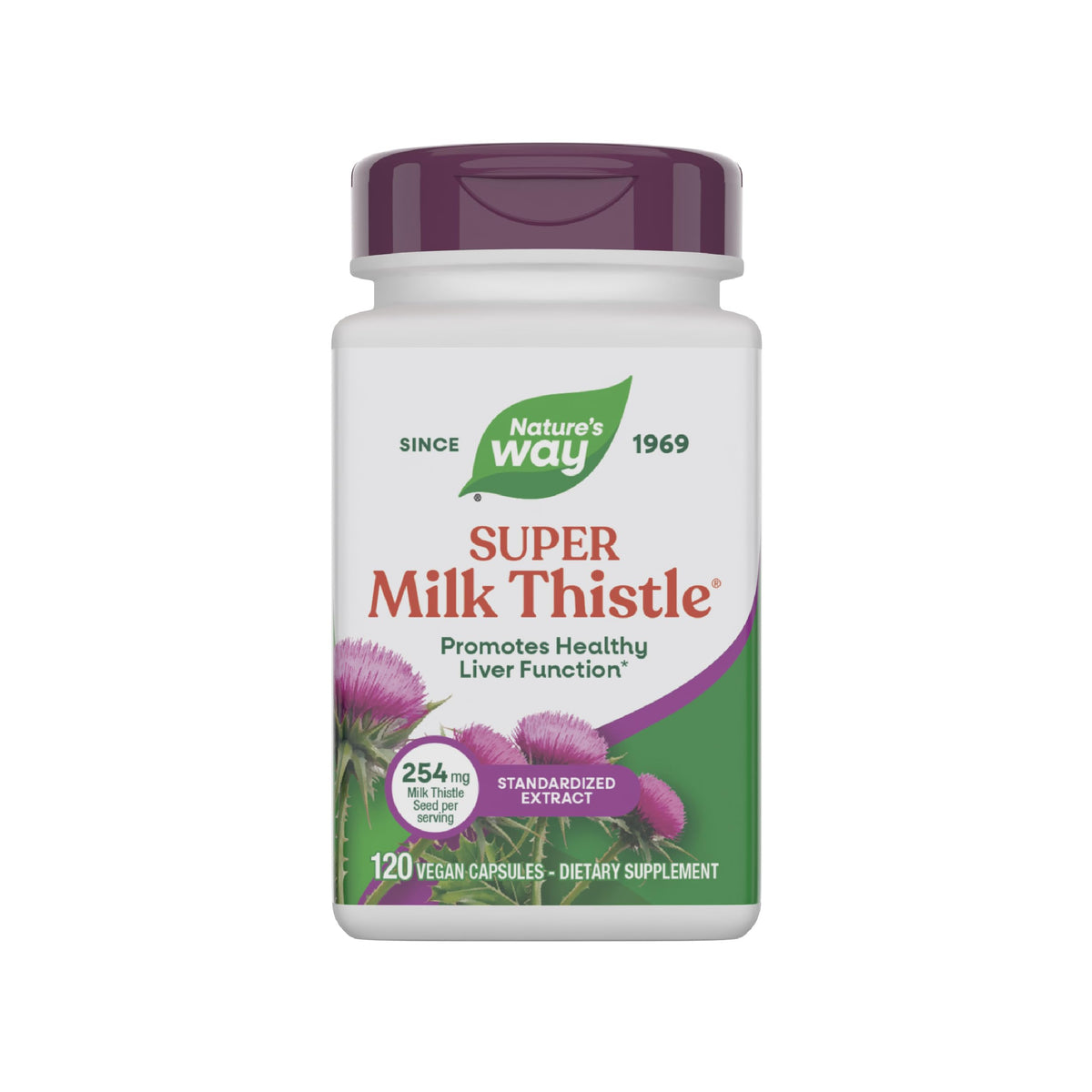 Nature's Way Super Milk Thistle: vue face de la bouteille, choix naturel pour le soutien hépatique