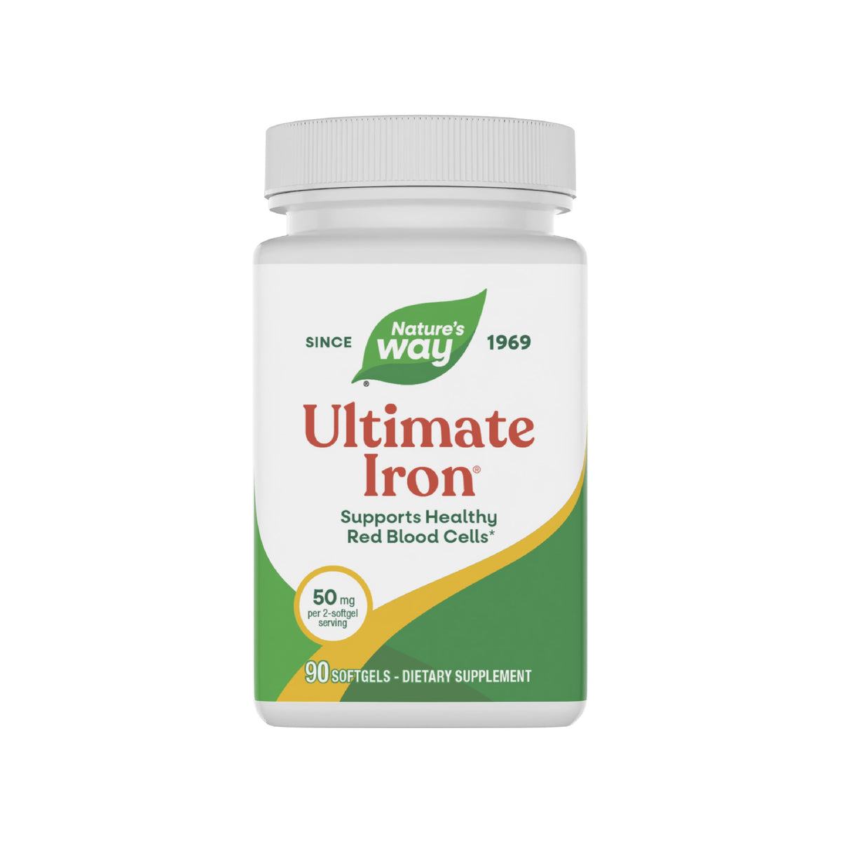Nature’s Way Ultimate Iron, bouteille et gélules, soutien potentiel des globules rouges.