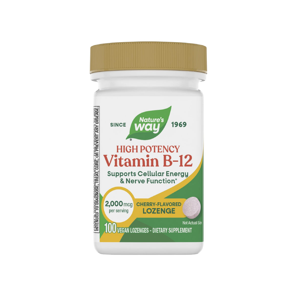 Nature's Way B12 Lozenges cerise - emballage affichant la marque et le goût fruité.