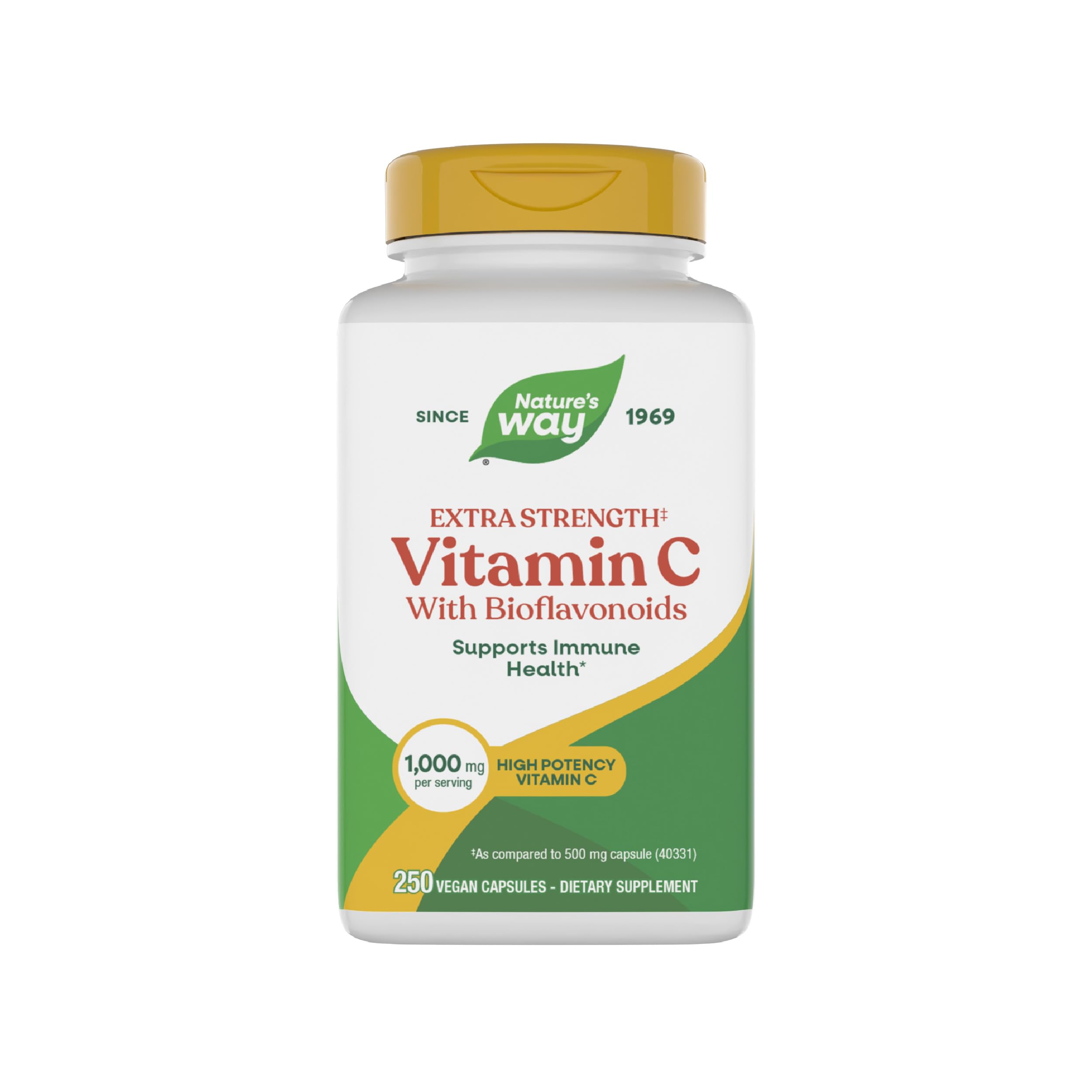 Nature's Way vitamine C bioflavonoïdes – bouteille 1000 mg et label clair montrant le dosage potentiel.