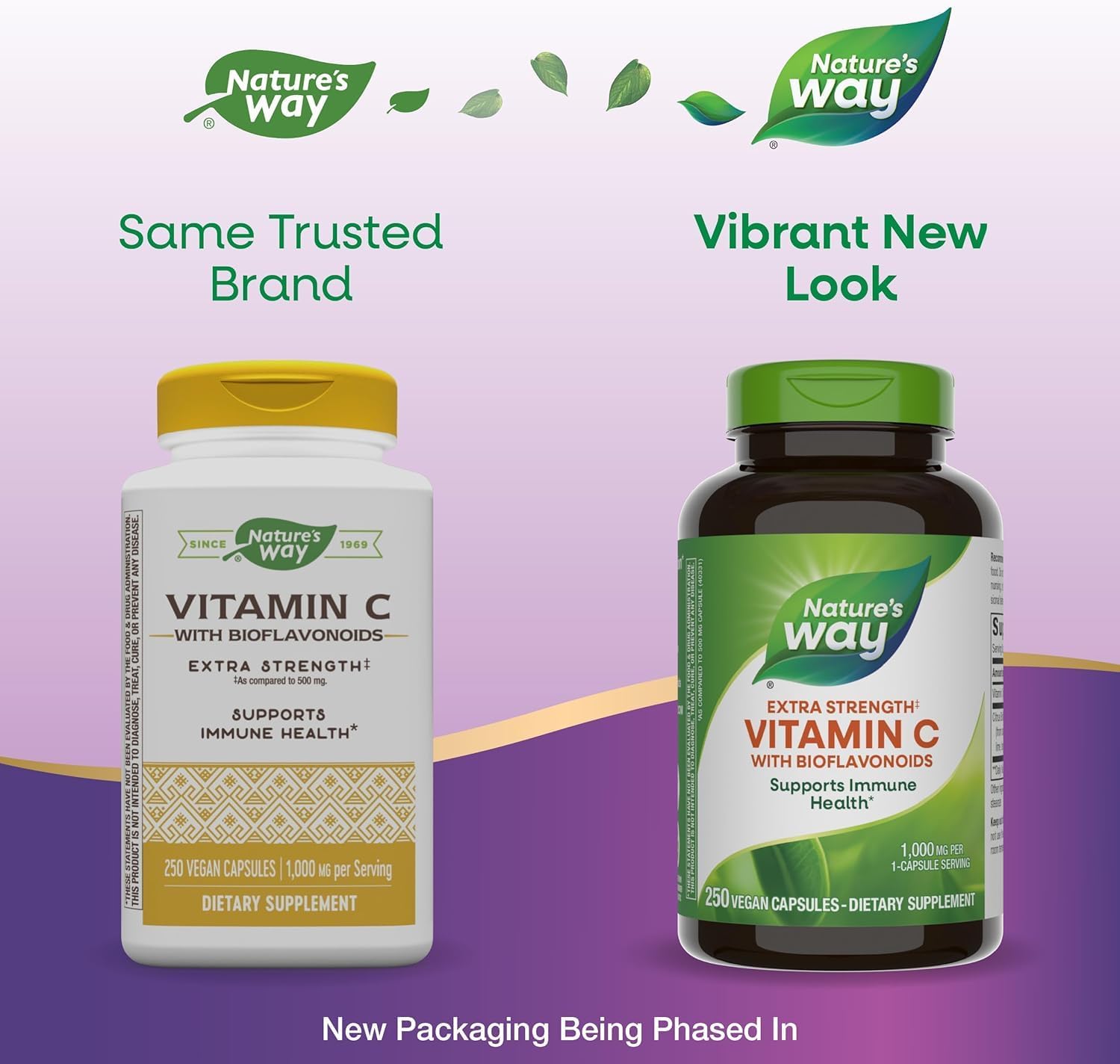 Nature's Way Vitamine C Vegan — capsules végétales pour peau saine et collagène potentiel.