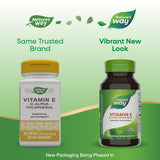 Nature's Way Vitamine E – étiquette informative sur le flacon, facilite la prise régulière.