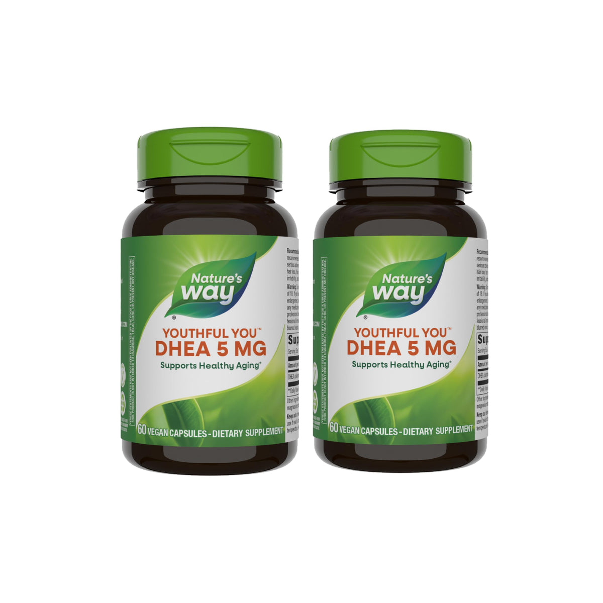 Nature's Way Youthful You DHEA 5 mg, boite vegan, soutien potentiel au vieillissement sain.
