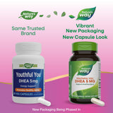 Sans gluten et sans gélatine, formulation Nature's Way DHEA 5 mg vegan.