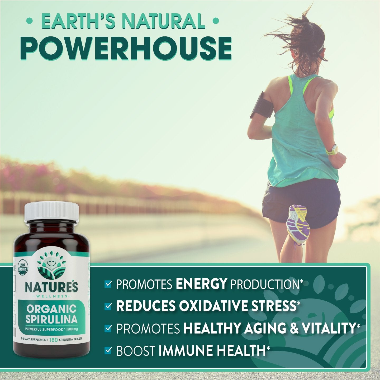 Spiruline biologique USDA Natures Wellness, source protéique naturelle.