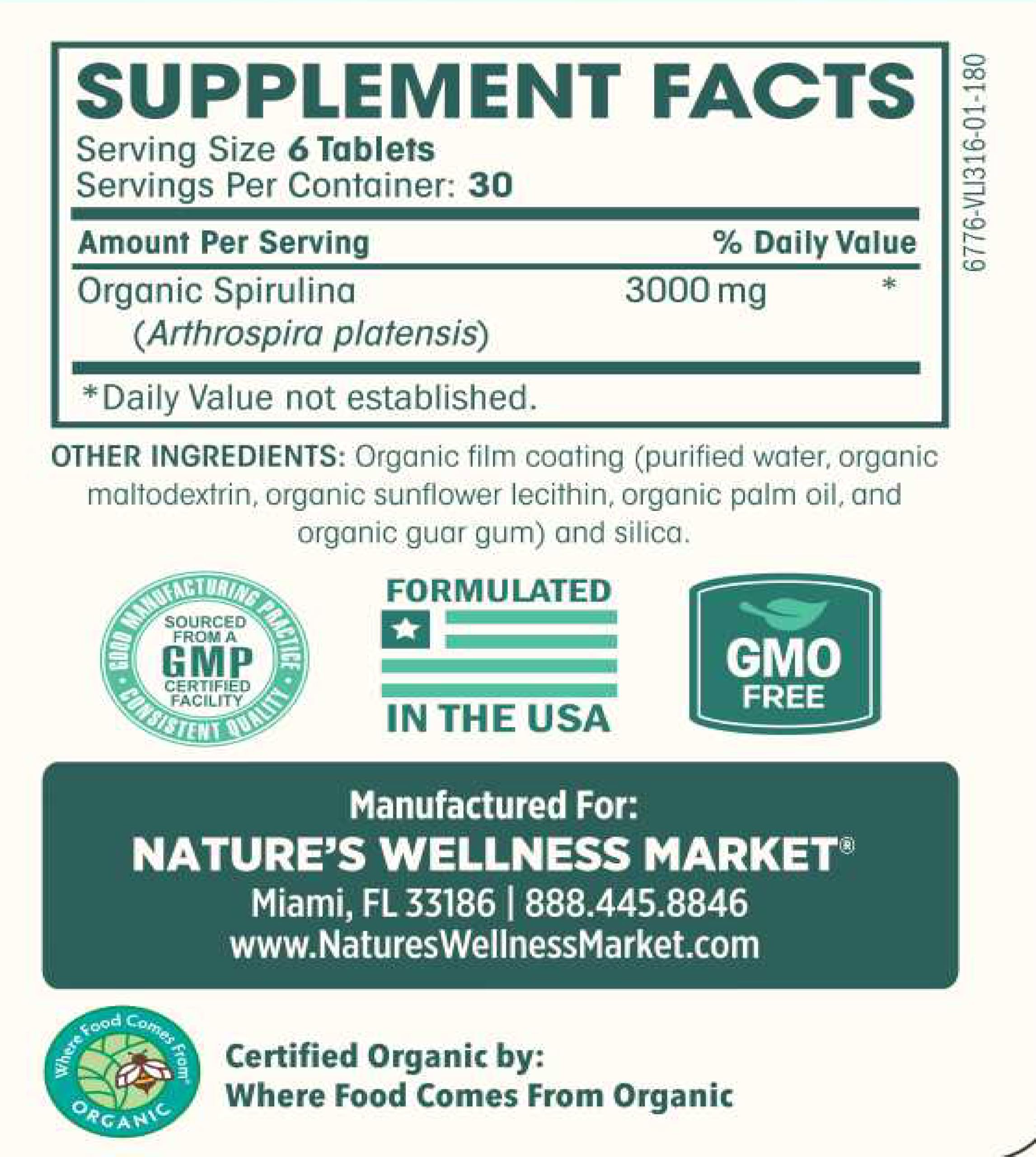 Spiruline sans gluten par Natures Wellness, option diététique.