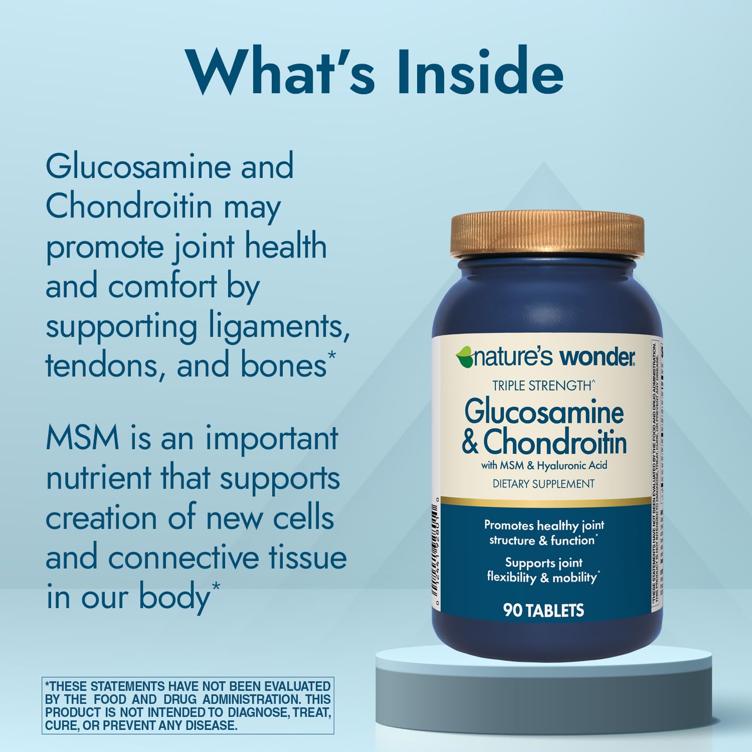 Nature's Wonder – Composition glucosamine chondroïtine MSM et acide hyaluronique.