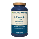 Nature's Wonder Vitamine C 1000 mg dans bouteille, soutien immunitaire potentiel.