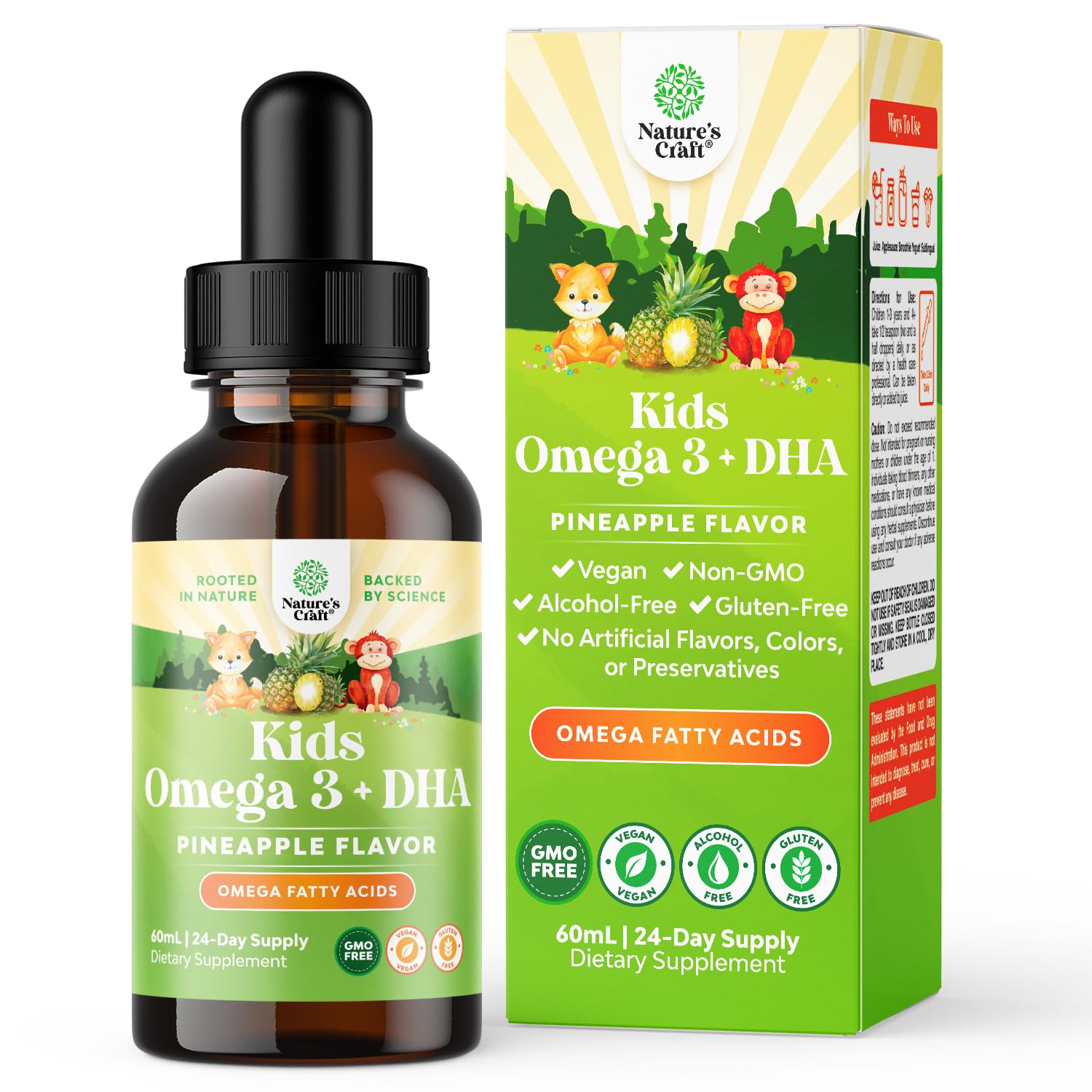 Natures Craft Kids DHA Drops – bouteille montrant le produit et soutien potentiel du cerveau