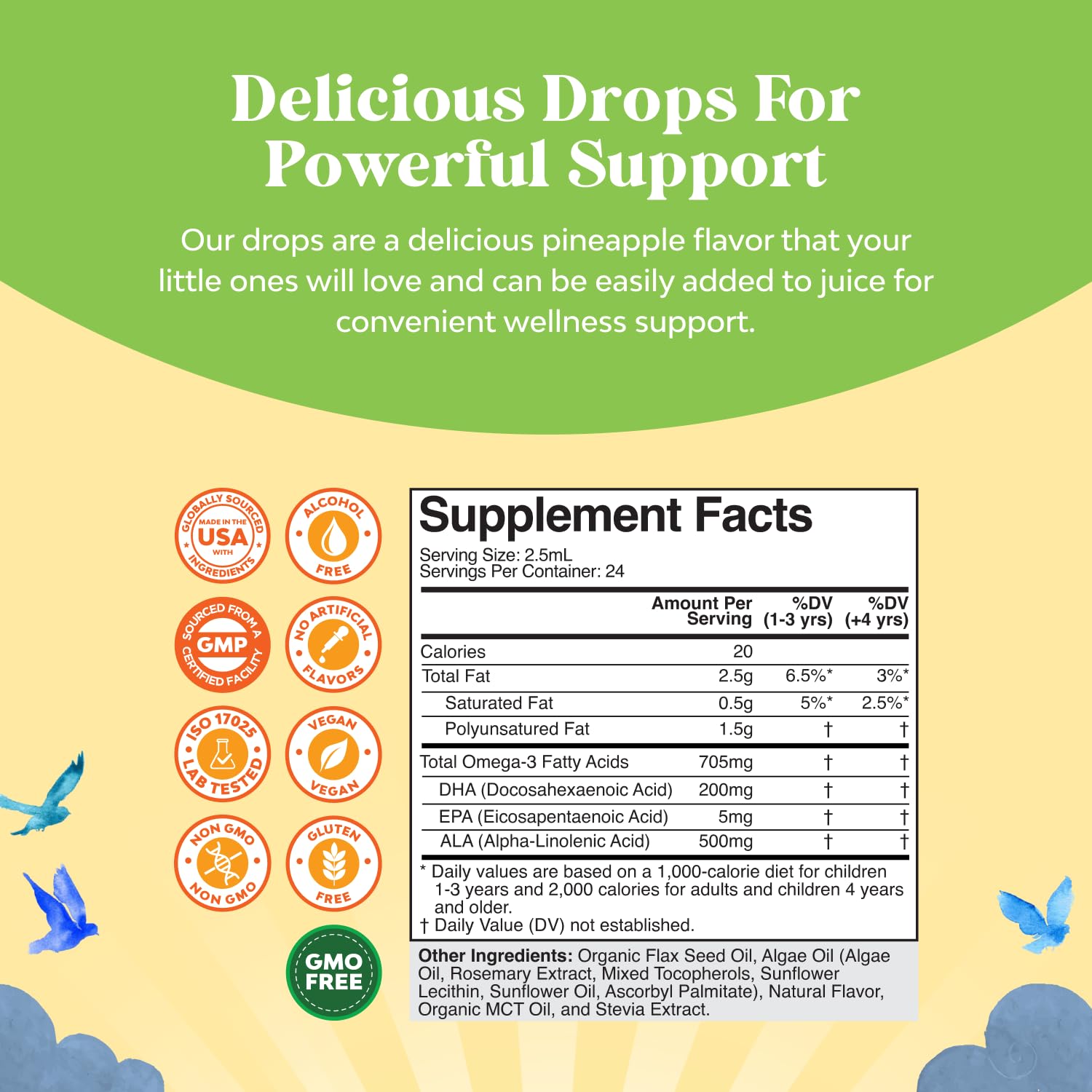 Natures Craft Kids DHA Drops – pipette, dosage quotidien précis