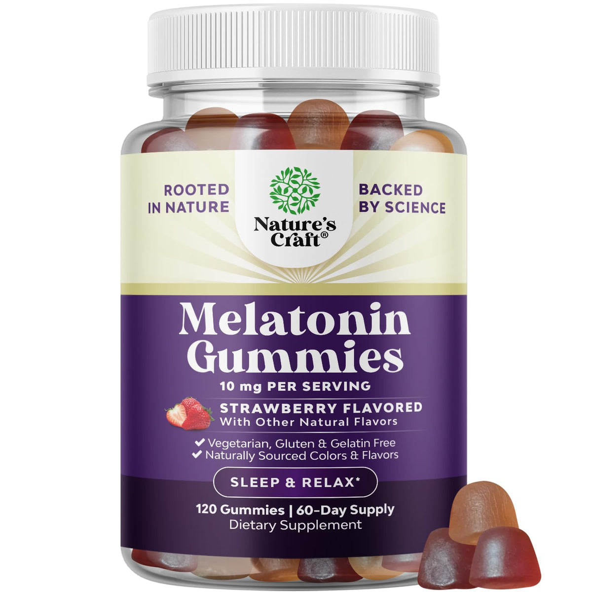 Gommes Mélatonine Natures Craft, boîte pratique pour une routine nocturne relaxante.