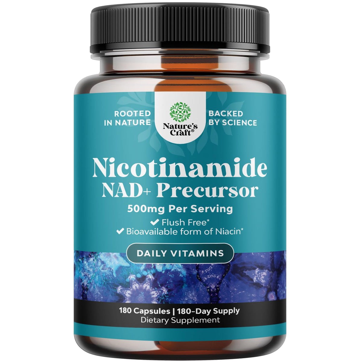 Gélules Niacinamide 500 mg Natures Craft dans une bouteille, énergie et peau saine