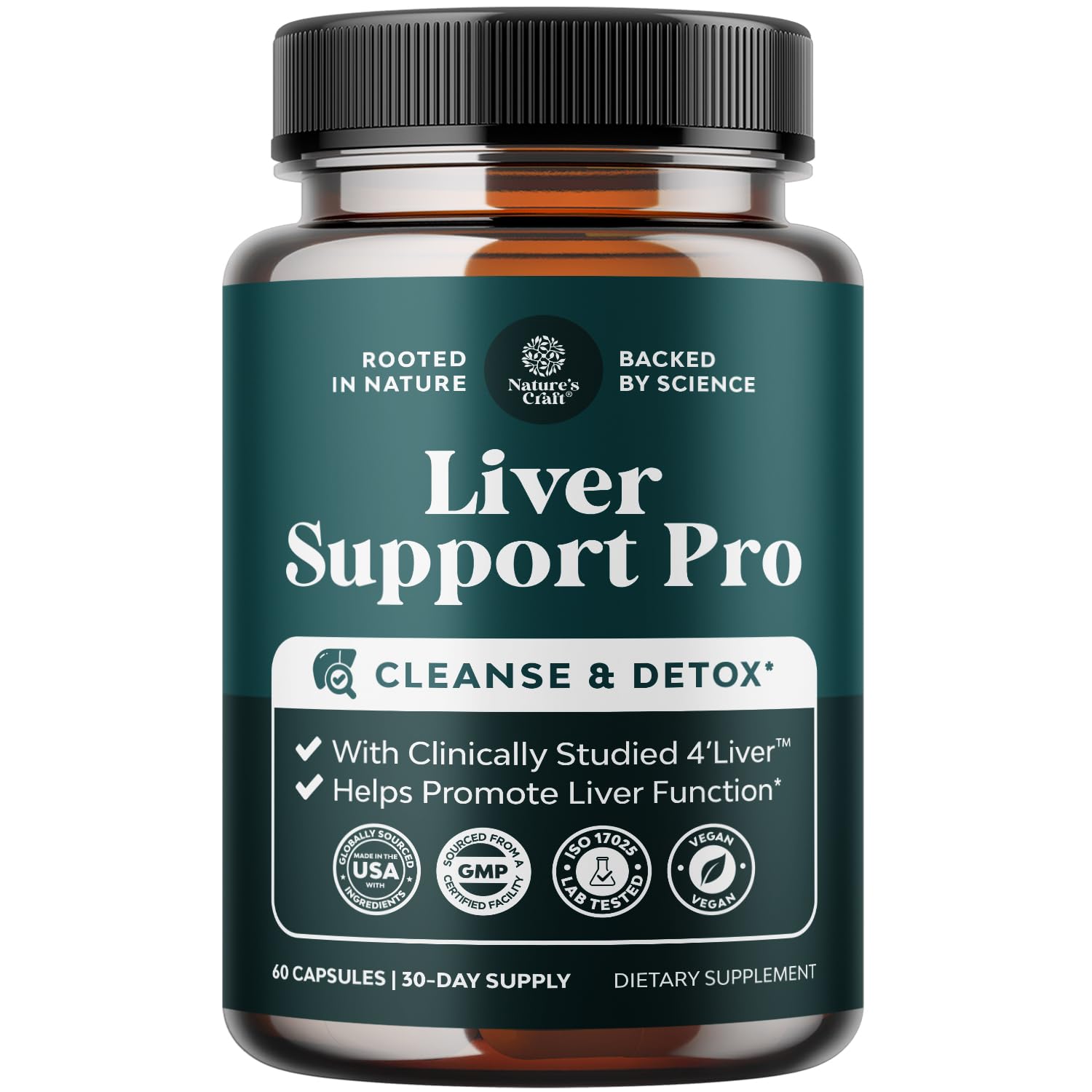 Natures Craft Pro Liver Support — Bouteille visible, soutien hépatique pratique après les repas