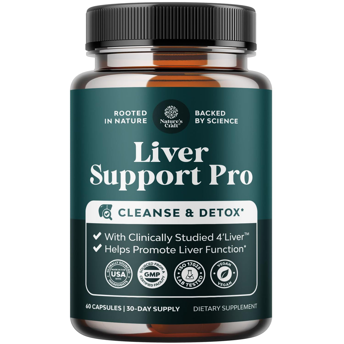 Natures Craft Pro Liver Support — Bouteille visible, soutien hépatique pratique après les repas