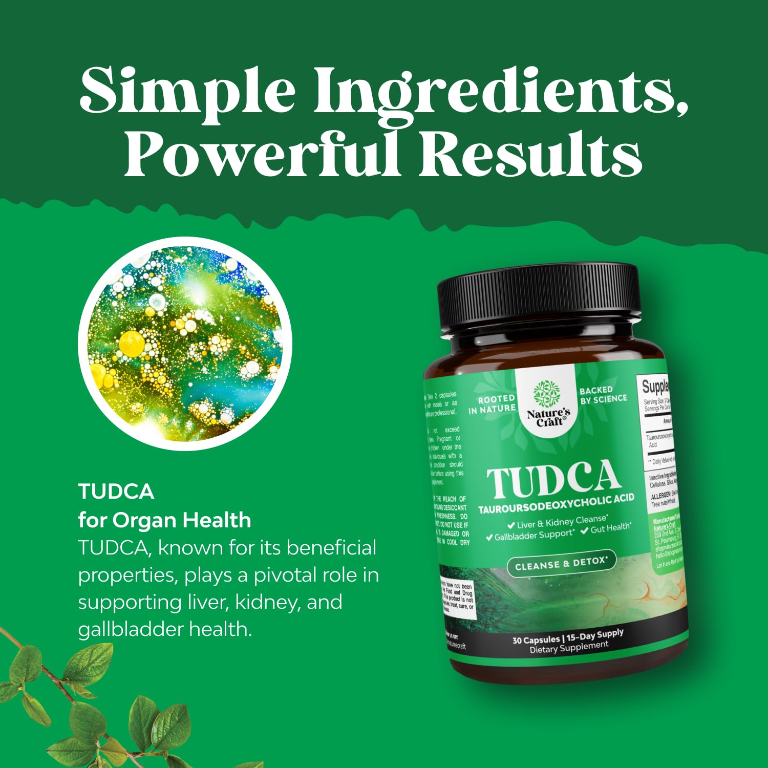 Natures Craft TUDCA: dose quotidienne en capsule pour un rituel sain.