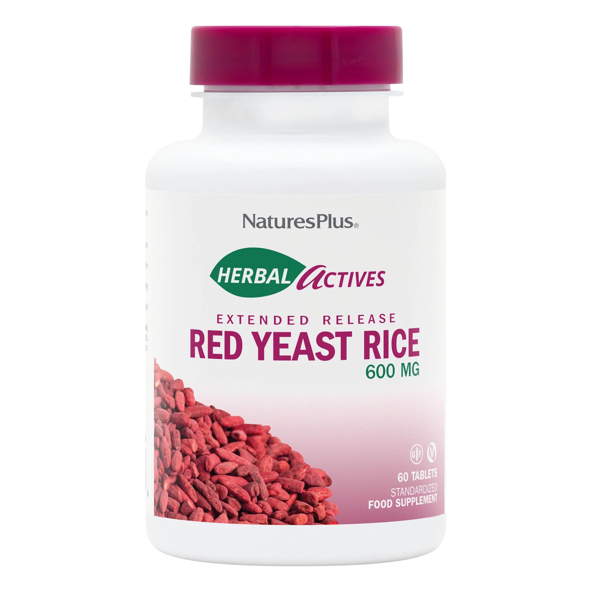NaturesPlus Herbal Actives Levure Rouge—comprimés libération prolongée pour soutien quotidien.