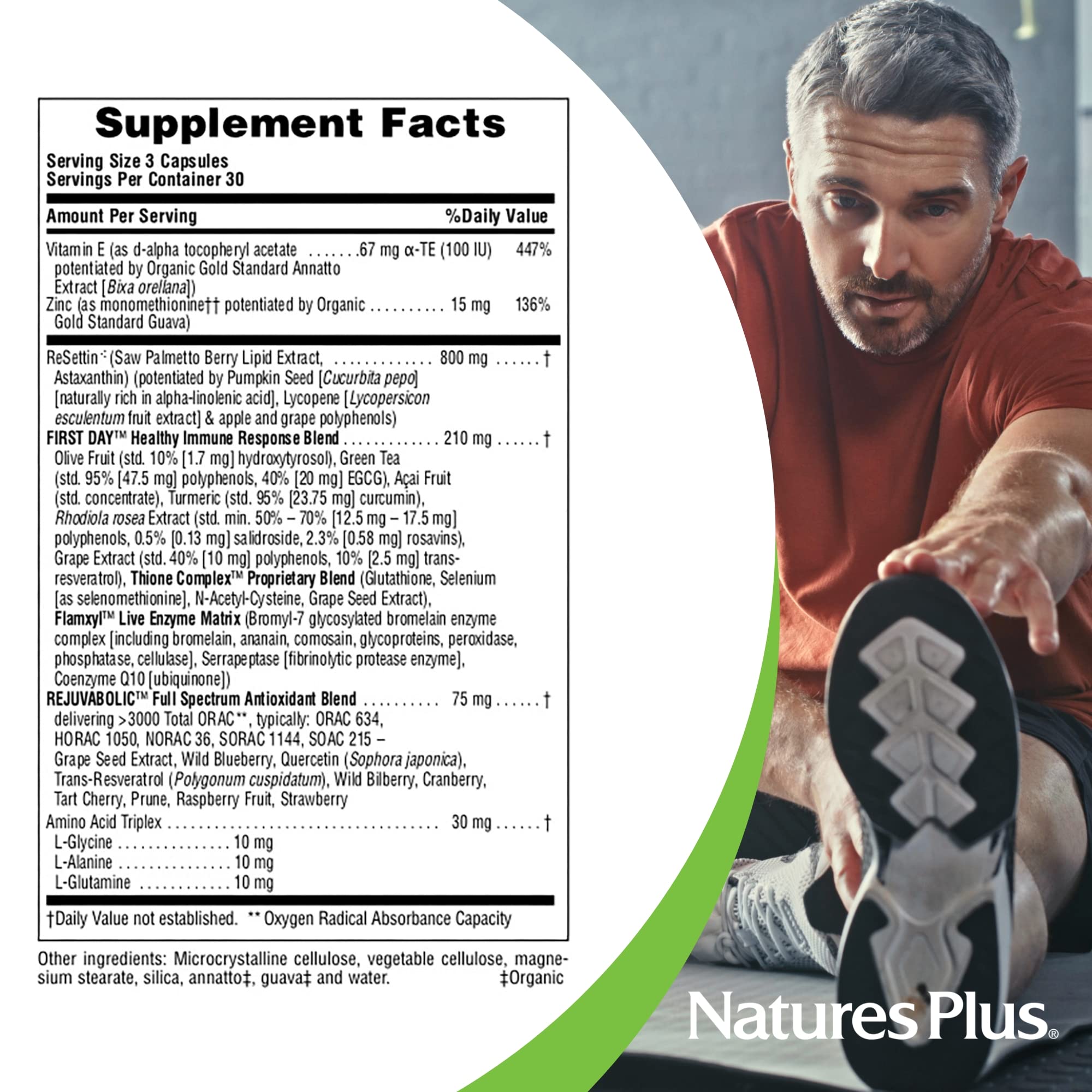 NaturesPlus AgeLoss ingrédients clés présentés pour le soutien prostatique potentiel.