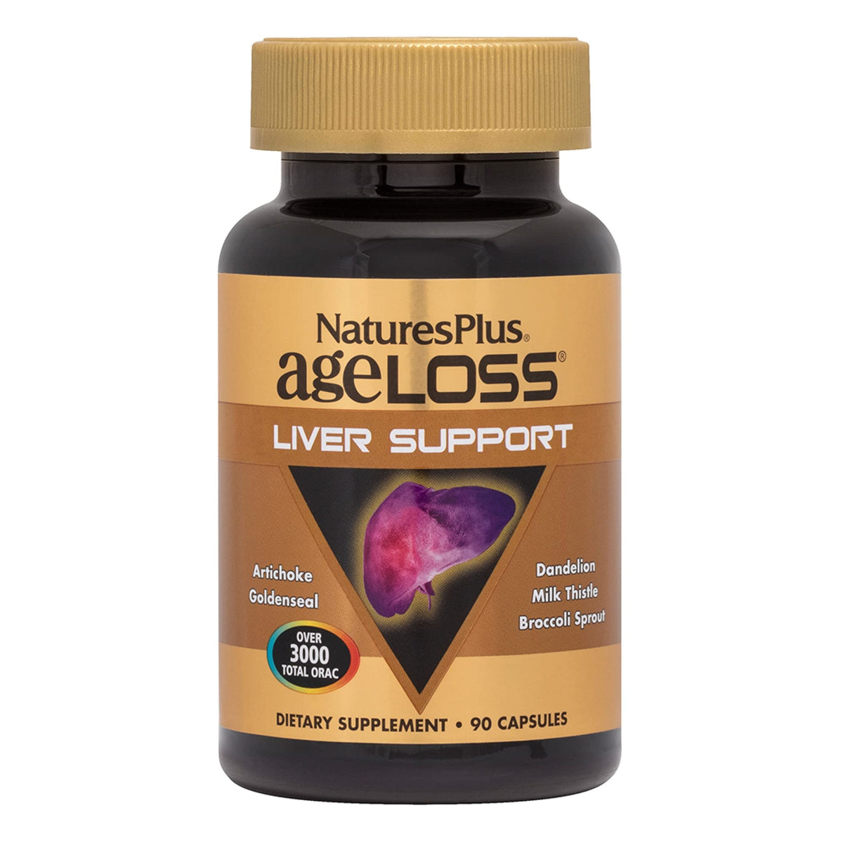 NaturesPlus AgeLoss: bouteille visible montrant le soutien hépatique potentiel