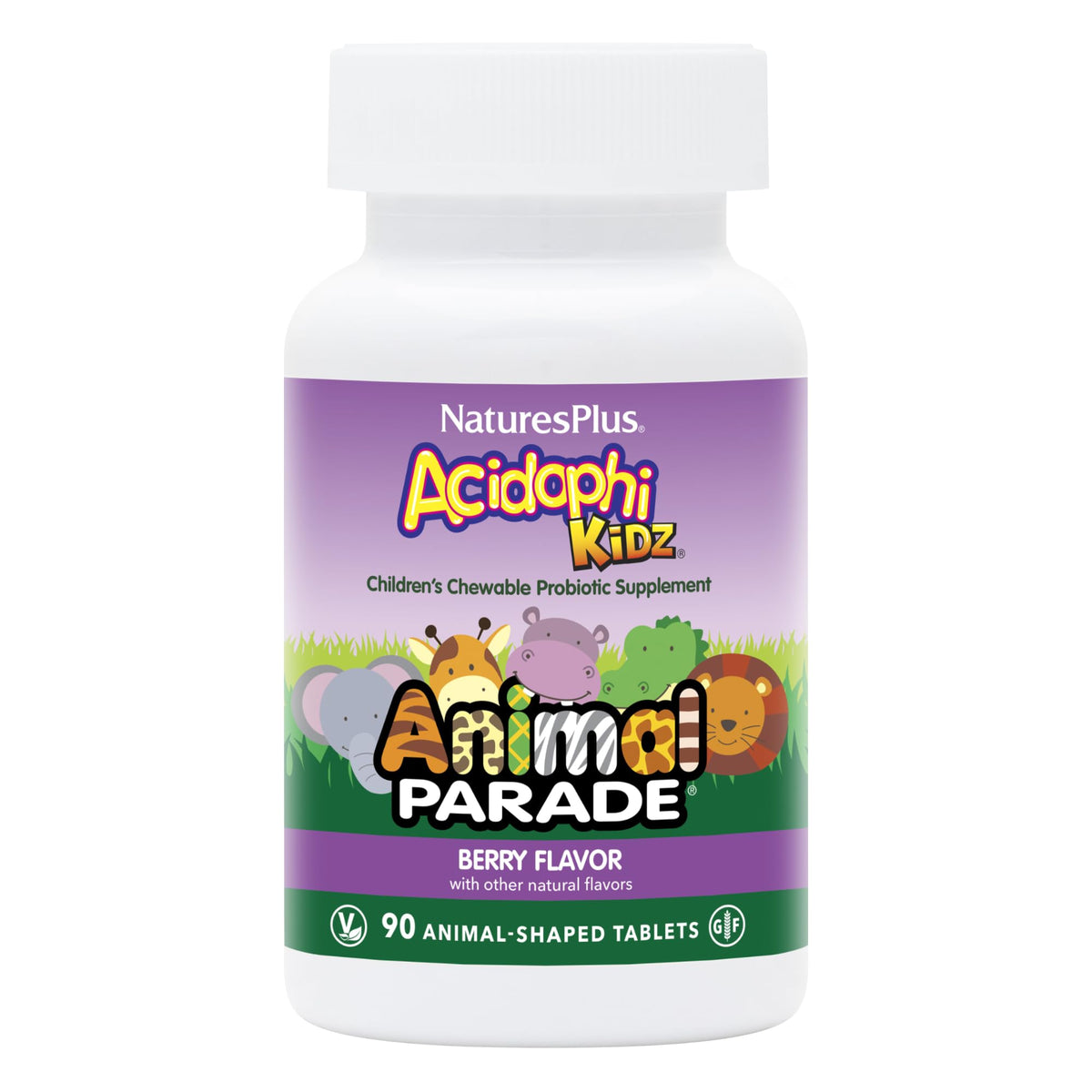 NaturesPlus AcidophiKidz Animal Parade – bonbons animaux, goût framboise