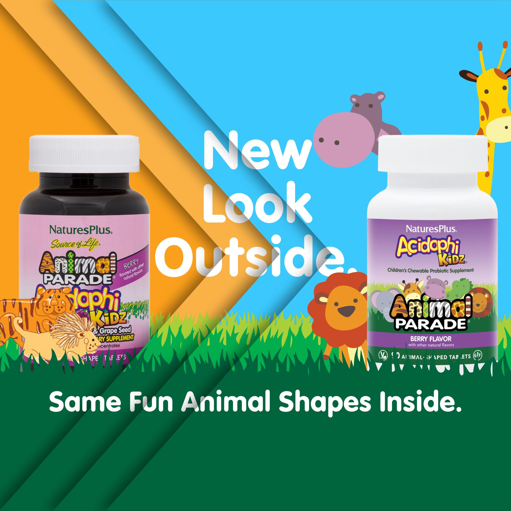 Animal Parade AcidophiKidz bouteille avec animaux, probiotiques pour l'équilibre intestinal potentiel.