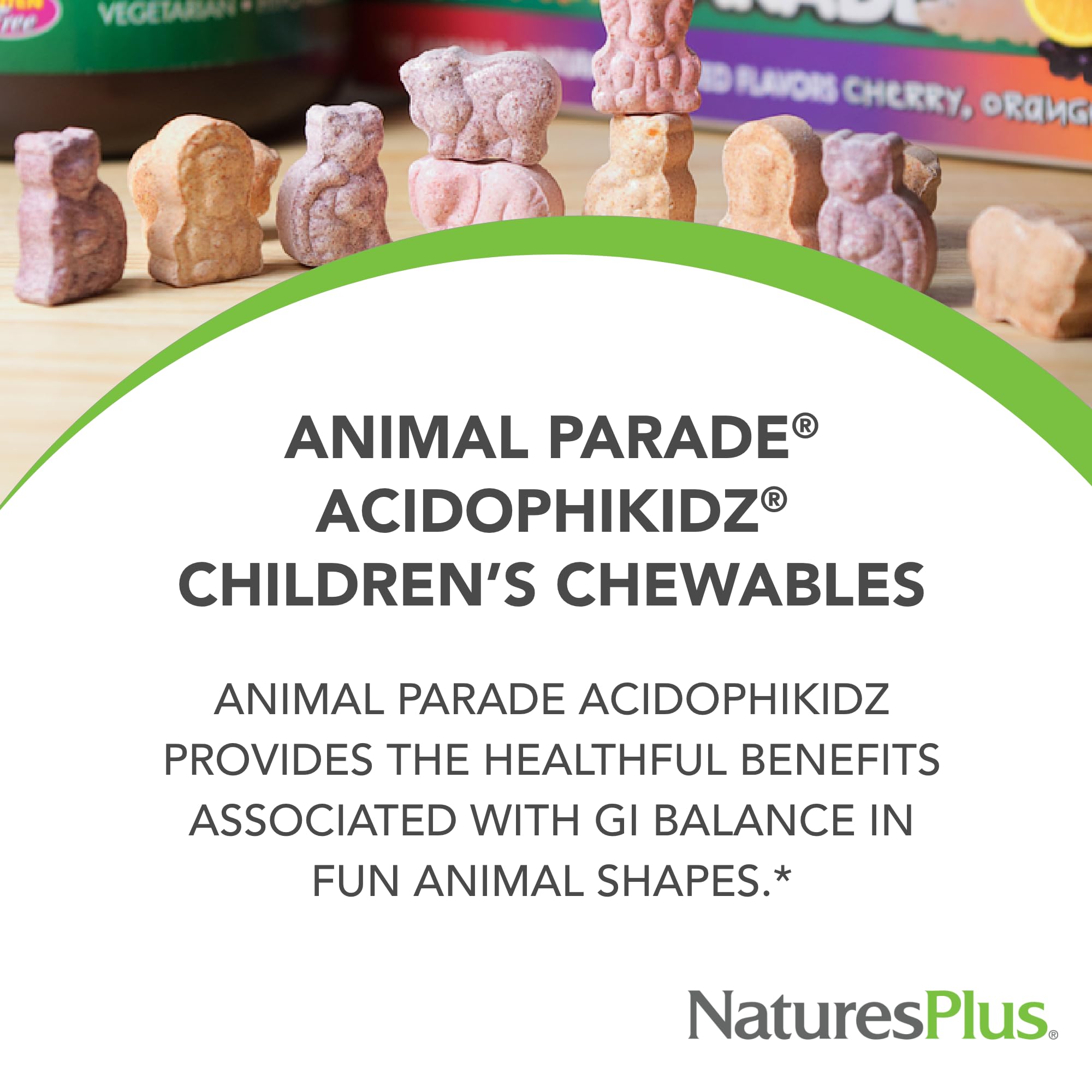 AcidophiKidz révèle 8 souches probiotiques pour la flore intestinale potentielle.