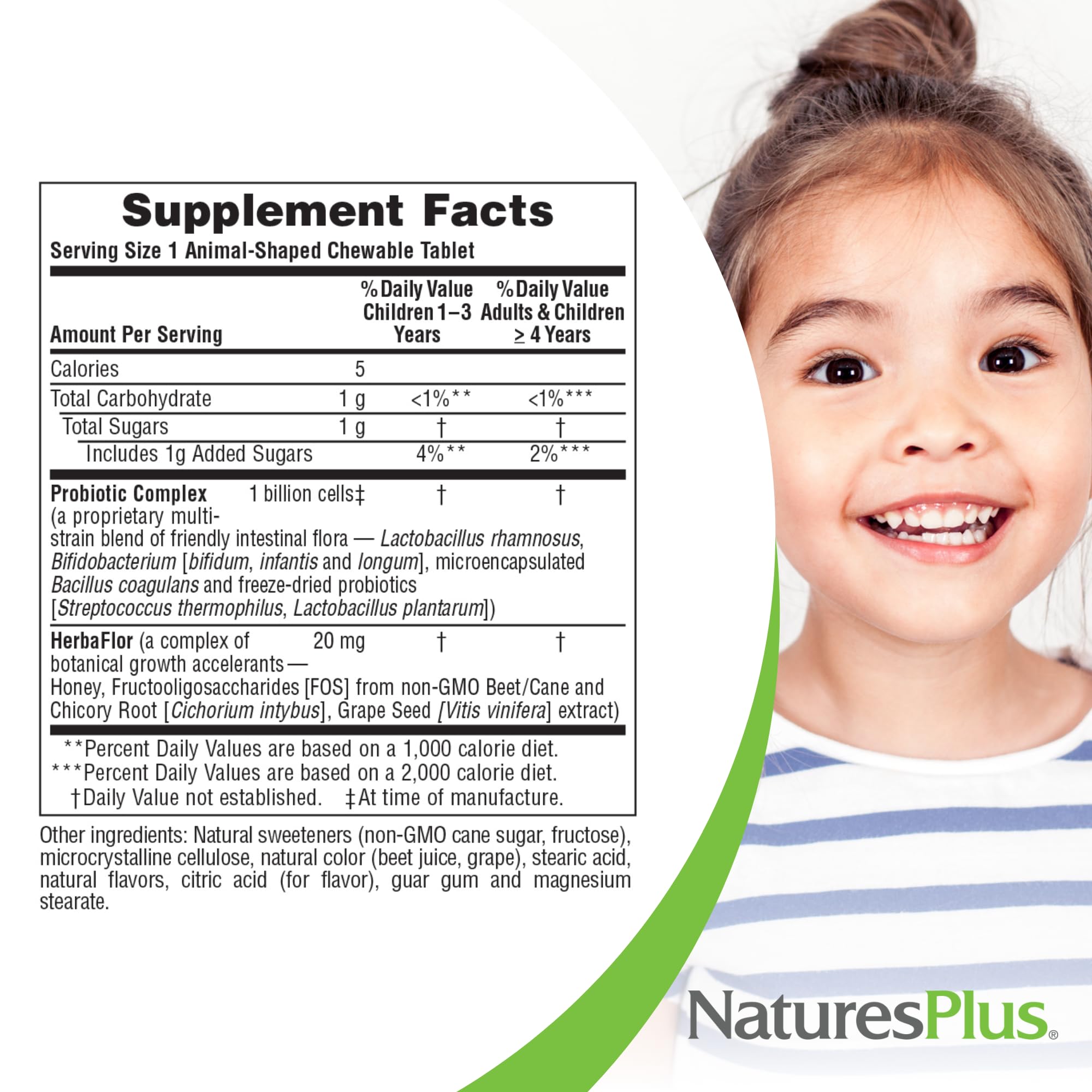 NaturesPlus AcidophiKidz – formulation probiotique avec FOS