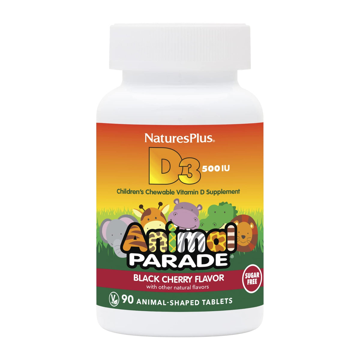 NaturesPlus Animal Parade D3 gommes enfants cerise noire, soutien osseux et goût apprécié.