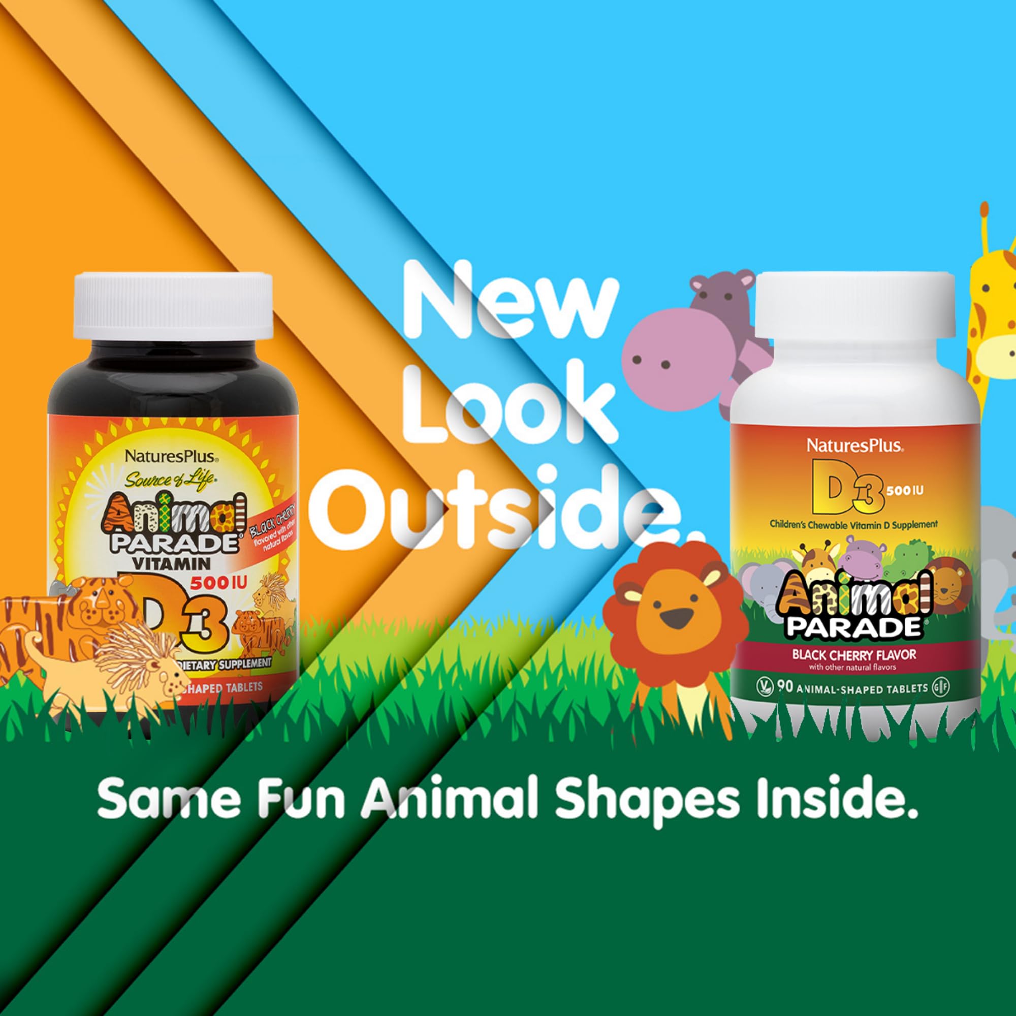 NaturesPlus Animal Parade D3 enfants, flacon double pack pratique pour les routines familiales