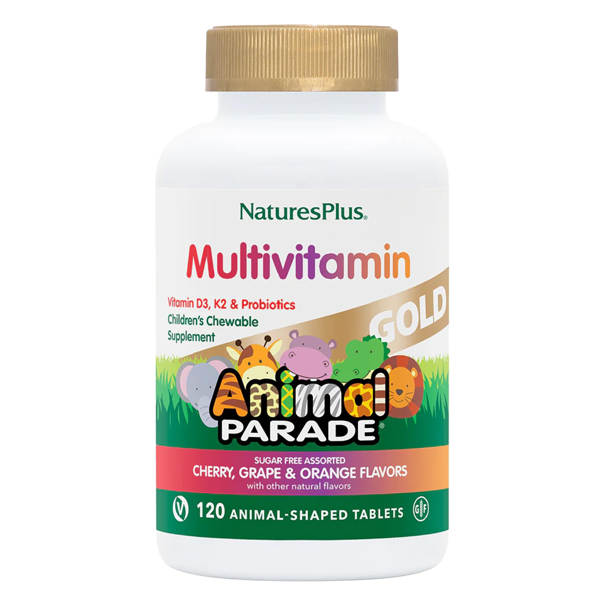 NaturesPlus Animal Parade Gold — boîte triple-pack, soutien nutritionnel quotidien pour les enfants.