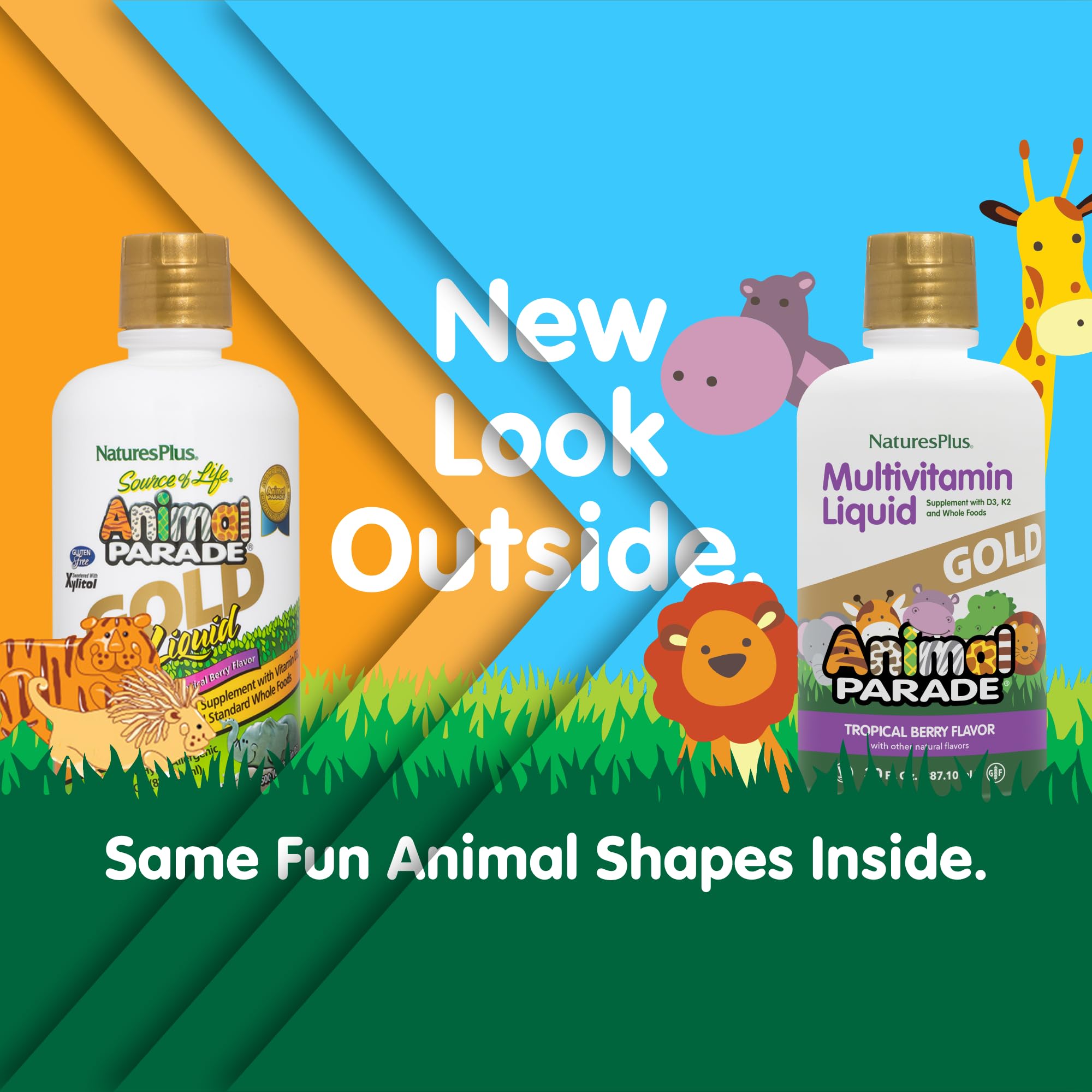 Étiquette montrant les vitamines DV pour Animal Parade Gold.