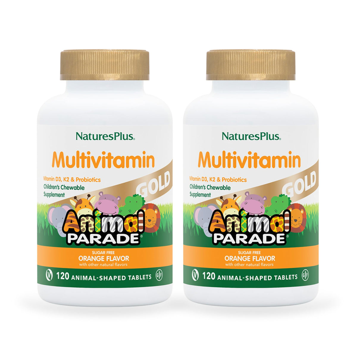 NaturesPlus Animal Parade Gold gommes orange, lot 2, pratique pour l'apport quotidien.