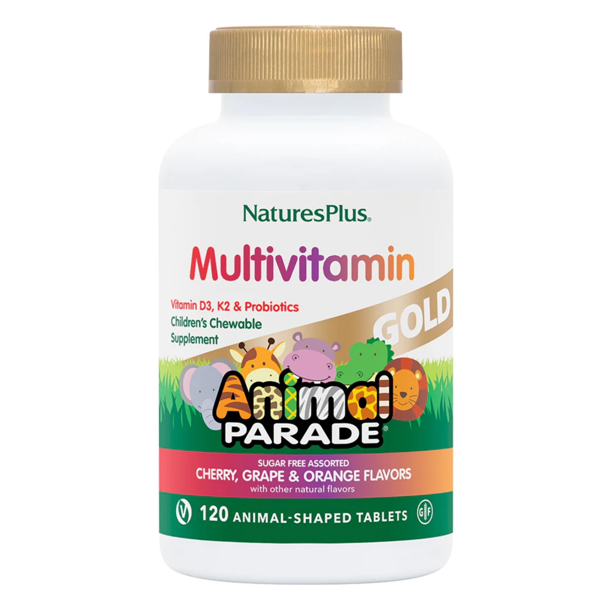 NaturesPlus Animal Parade Gold — tablettes animaux, goût attrayant et pratique.