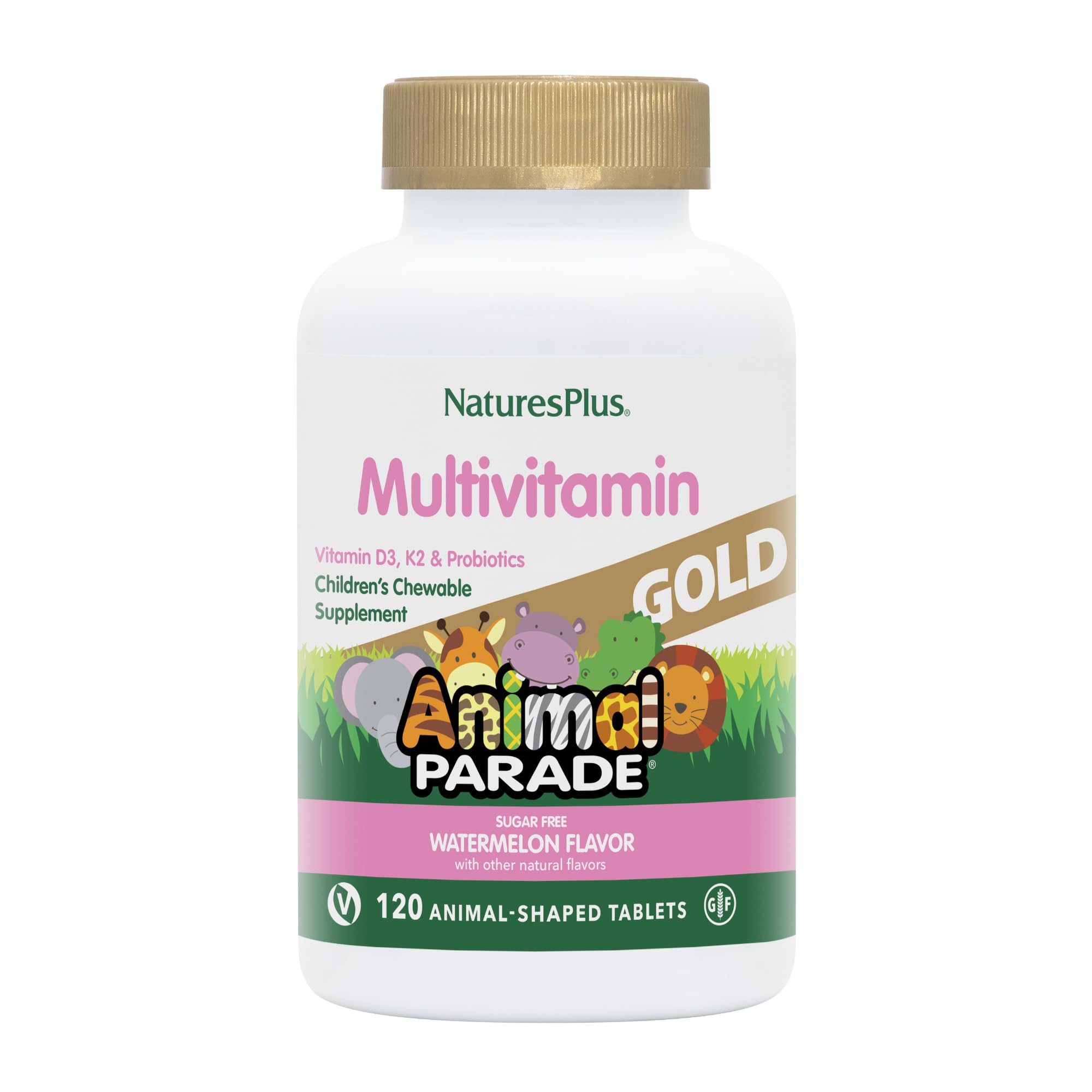 NaturesPlus Animal Parade: gommes-formes d'animaux au goût pasteque, plaisir sain pour les enfants.