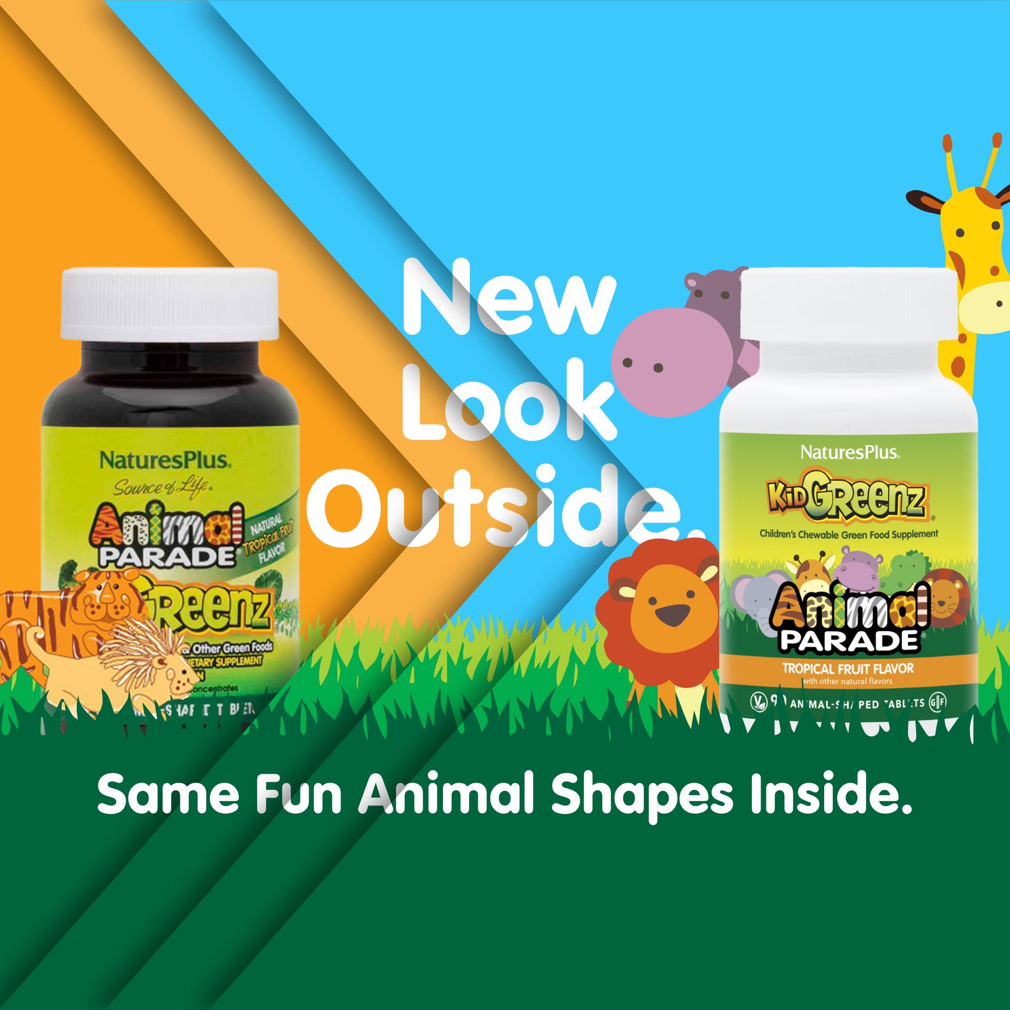 NaturesPlus Animal Parade KidGreenz – tablettes en forme d’animaux, goût fruité apprécié.